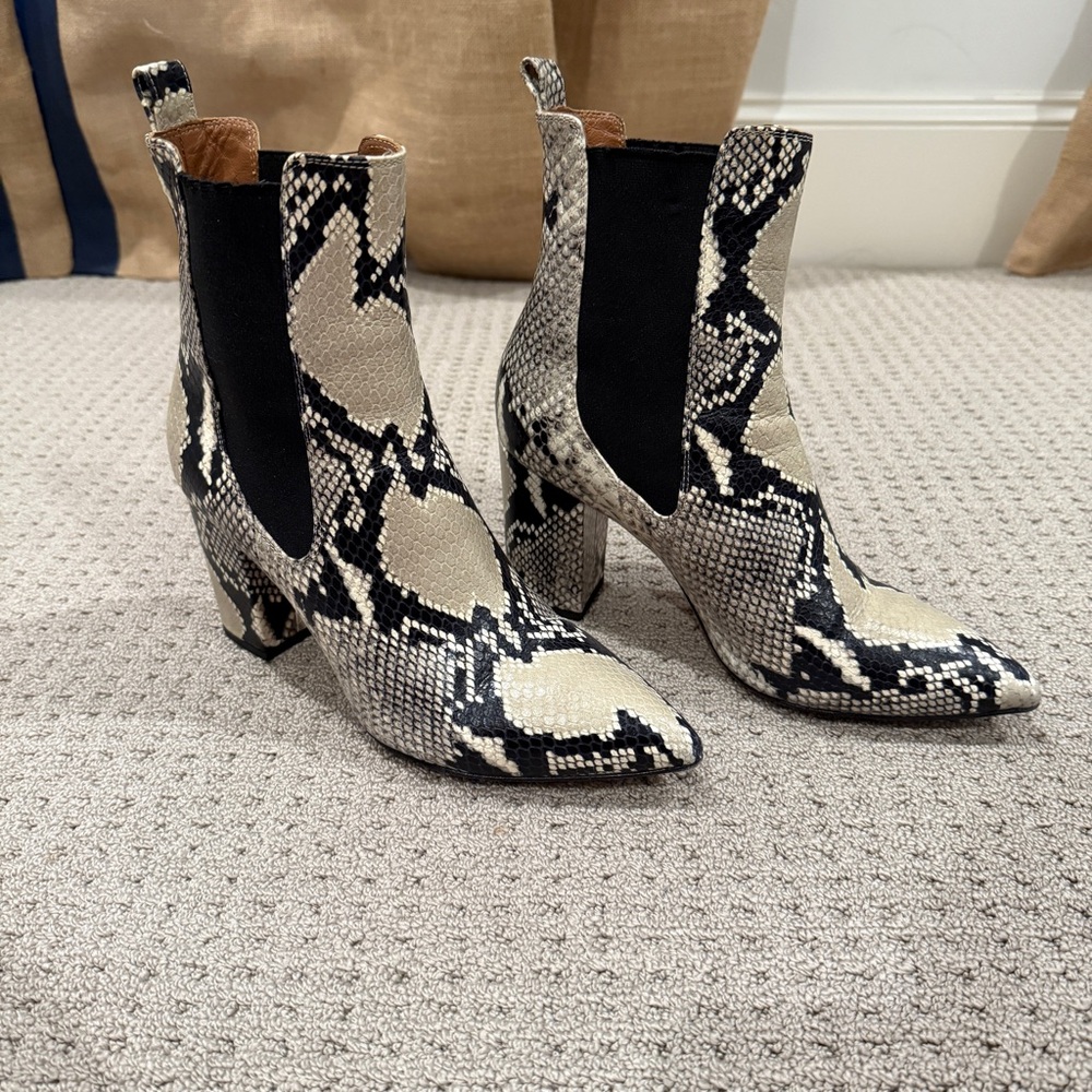 Paris Texas Black and Cream Snakeskin Ankle Boots - 39.5